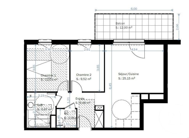 Appartement F3 &agrave; vendre - 3 pi&egrave;ces - 60,94 m2 - Lingolsheim - 67 - ALSACE